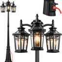 Dusk to Dawn Outdoor Lamp Post Light with Outlet, Black 3-Head | Photocell Sensor, Extra Waterproof Outlet, Hardwired 120V AC, 100% Aluminum Street Light, For Patio, Yard, Walkway, Garage