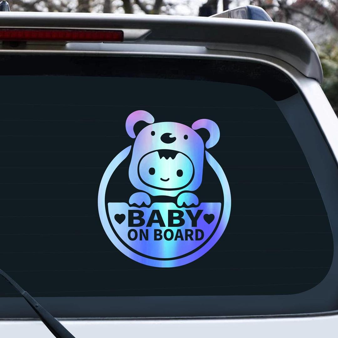 Cute Koalas Baby On Board High Intensity Reflective Car Sticker, Kids Princess In Car Warning Caution Sign Decals for Car Window 6"x7" (Sticker-Z-Holographic Blue)
