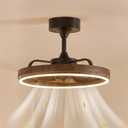Farmhouse Fandelier Retro Ceiling Fan with Light, 20" Rustic Brown Dimmable LED Chandelier Ceiling Fans, Low Profile Smart Bladeless Ceiling Fan Lights 6 Speeds for Bedroom, Living Room, 19.7 Inch