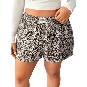 MakeMeChic Women's Plus Size Leopard Print Shorts Elastic Waist Wide Leg Loose Y2K Boxer Shorts (Multicolor), Size: X-Large Plus