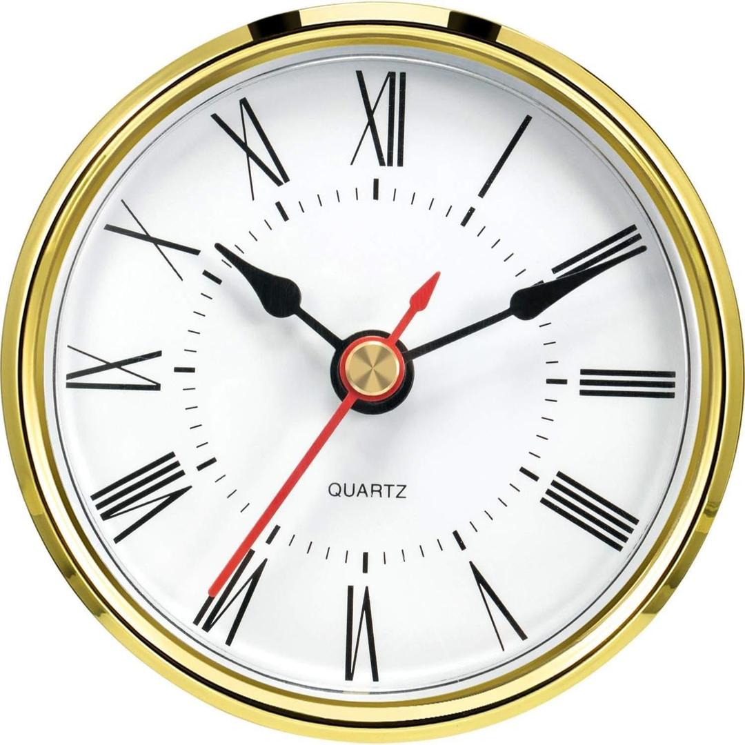 Hicarer 2.8 Inch/ 70 mm Round Quartz Clock Insert, Clock Movement Insert, Gold Trim, Red Second Hand, Roman Numeral, Quartz Movement