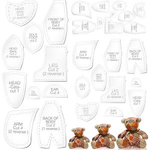 Chunful 30 Pcs Memory Bear Sewing Patterns Acrylic Template Ruler Set Stuffed Animal Quilting Template Cutting Large Sewing Pattern for Beginner Art Craft Tools Home, 10, 12, 15 inch