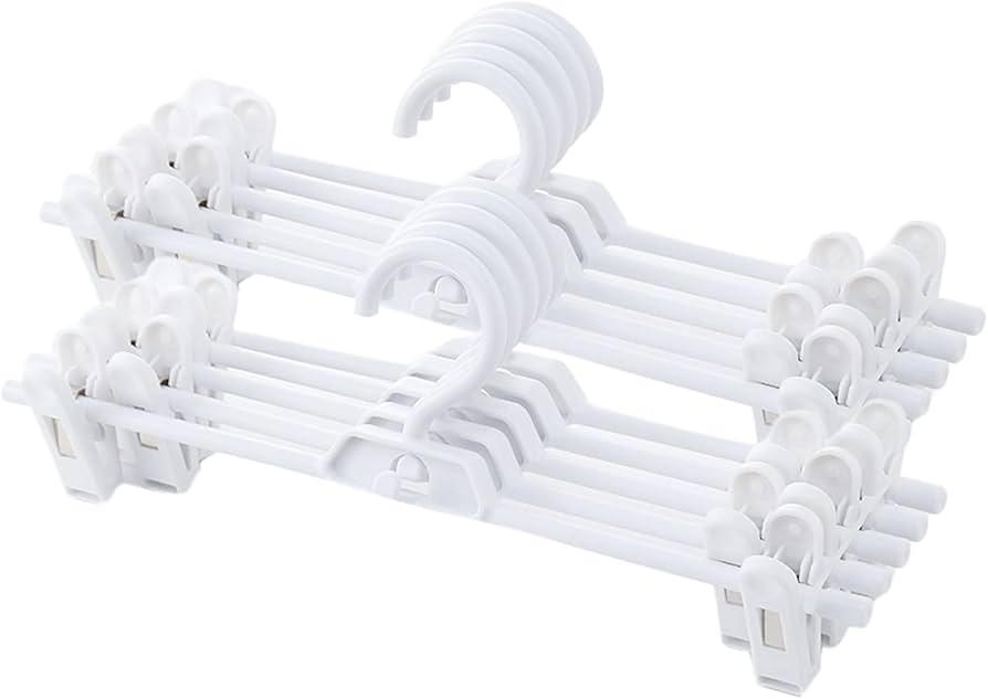 Pants Hangers, 10pcs Adjustable Clothes Hangers with Clips, Portable Drying Rack Travel Plastic Non-Slip Clothes Drying Hanger for Kids Or Adults Garments (White)
