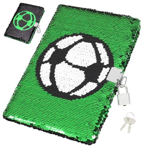 IMIKEYA Football Sequins Journal with Lock: Kids Sequin Journal Sequin Notebook Diary with Lock and Keys Journal Writing Journal Lined Pages Kids Secret Diary Boys Girls Journal Notebook