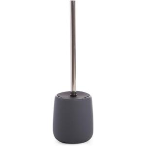 BINO | Toilet Brush with Holder Silicone Coated Ceramic, Grey | Toilet Bowl Brush and Holder Bowl | Bathroom Cleaner (Gray)