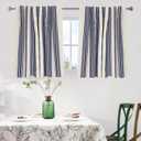 DriftAway Chris Linen Blackout Curtains with Thermal and Sound Reducing Layer 36 Inches Long for Bedroom Striped Printed Drapes Thermal Insulated Lined Window Treatment for Living Room Linen Dark Blue 52"W x 36"L Pack of 2