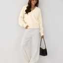 ZAFUL Womens 2025 Cropped Sweaters Fall Chunky Long Sleeve V Neck Clothes Cozy Casual Outfits Winter Trendy (White)