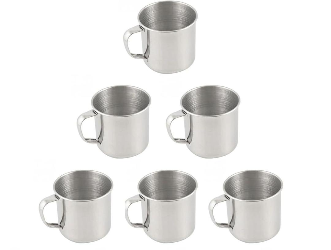 Liang baobao Stainless Steel Coffee Mugs 6oz Cups with Handle Set of 6 for Drinking Tea, Latte Espresso, Juice or Water