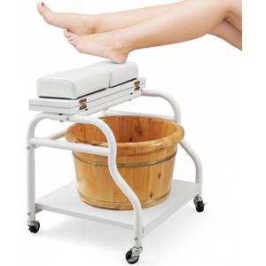 Geelin Pedicure Cart Foot Bath Trolley Portable Pedicure Station Beauty Salon Nail Bath Spa Rolling Cart Stand Supplies with Locking Wheels, Adjustable Manicure Foot Massage Stool, PU Cushion(White)