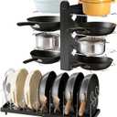 CEHNCEH Foldable Pots and Pans Organizer Under Cabinet 28.5" L x 9.1" W x 9.9" H Expanded, Folds Flat Adjustable 8-Tier Stainless Steel Dividers Kitchen Cabinet Cookware Baking Frying Rack (Black)