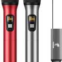 TONOR Wireless Microphones, Cordless Mic with Rechargeable Receiver, 200ft Range UHF Handheld Dynamic Microfonos Inalambricos Professional for Karaoke Singing Party Wedding Church TW630 Silver&Red