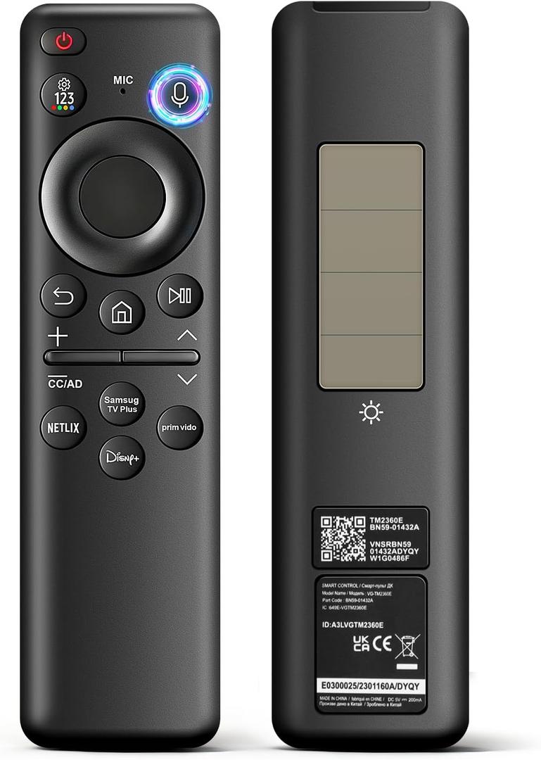 BN59-01432A TM2360E Rechargeable Voice Remote for Samsung Smart TVs, Replacement for All 20212025 Samsung TV Remote Control with Solar Charging and Voice Search