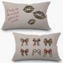 Coquette Leopard Bow Lips Pillow Covers 12x20 Set of 2, Leopard Room Decor, Trendy Preppy Cheetah Print Bows Lips Decorative Lumbar Pillow Covers for Girls Bedroom Dorm Apartment