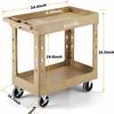 2-Tier Heavy Duty Utility Rolling Cart, 34 x 17 in, 5" Wheels, Sand