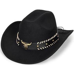 Bling Rhinestone Western Cowgirl Hat for Women Men, Rolled Up Sparkly Star Felt Fedora, Retro Turquoise Cowboy Hat M (Black-1 Row Bling 6 Stars)
