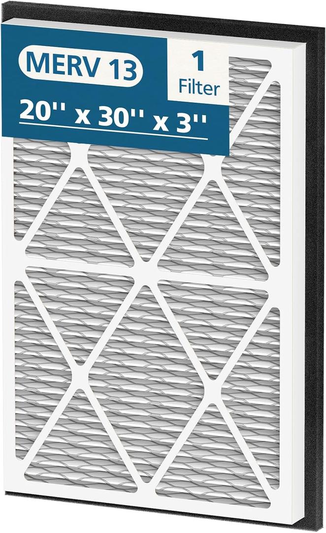 20x30x3 MERV 13 Air Filter Compatible with Zephyr VGF Series 20x30x3 Whole Home Deep Pleated Return Air Grille Filter, MERV 13 Air Filtration System, White 1 Pack