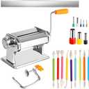 Stainless Steel Polymer Clay Roller Machine Set Includes Clay Presser Machine with 7 Adjustable Thickness Settings,8 Round Clay Cutter,9 Clay Shaping Tool and 7.87" Clay Cutter for DIY Craft Projects