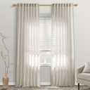 Beige Linen Curtains 90 Inches Long for Living Room, Light Filtering Back Tab Pleated Farmhouse Boho Semi Sheer Oatmeal Earthy Curtains 90 Inch Length for Bedroom Dining Room(50” Wx90” L, Greige)