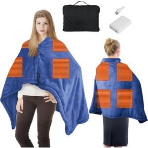 Heated Blanket Battery Operated with Power Bank, Cordless Portable Electric Heating Shawl, Wearable Heated Throw Blanket, Soft and Comfort, USB Fast Heating for Home, Valentine's Day Gift (Blue)