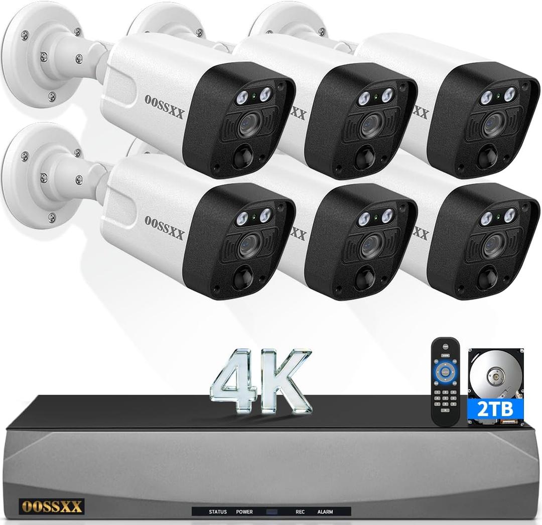 4K POE Wired Outdoor Home Security Camera System Surveillance Cameras | 130 Wide Angle, AI Human Detection, PIR Sensor, Two-Way Audio, No Monthly Fee, 8-Channel NVR + 2TB HDD, 30Day Storage