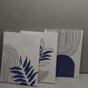 Navy Blue Boho Canvas Wall Art Set of 3 Abstract Bohemian Poster Wall Decor Minimalist Mid-Century Modern Picture Print Geometric Botanical Lines Painting for Bedroom Office Bathroom 12x16in Framed (16L"x12W")