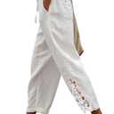 Acelitt Women Casual Lightweight Drawstring Elastic Waist Pants with Pockets, L