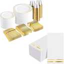 bUCLA 700PCS Gold Dinnerware Set Include 100 Dinner Plates,100 Dessert Plates,100 Knives,100 Forks,100 Spoons,100 Cups&100 Napkins