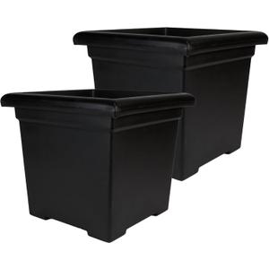 The HC Companies Accent Square Plant Pot w/Drainage - Classic Planters for Outdoor Plants & Indoor Plants - Lightweight & UV-Resistant Square Planter Box (15.5, Black, Pack of 2)