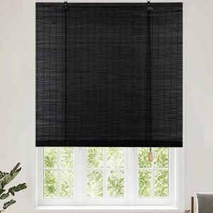 Bamboo Roll Up Blinds - Outdoor/Indoor Shades, Ventilation, Sun Protection and Breathability, for Patio, Porch - Black