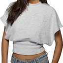 Women's Y2K Dolman Sleeve Tops Cinched Waist Going Out Tops Cap Sleeve Crop Shirt Casual Fall Spring Summer Shirt (Blue)