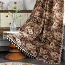 1Panel Boho Style Linen Tassel Curtain for Living Room,Bedroom,Vintage Light Filtering Floral Drapes,Semi Sheer Rod Pocket Aesthetic Home Decor Window Treatments,C,59W×94L1P