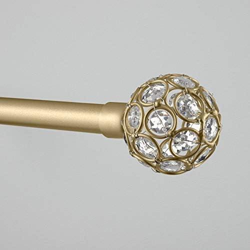 Exclusive Home Curtains Rings 1" Curtain Rod and Coordinating Finial Set, Gold, Adjustable 36"-72"