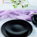 10.5 inch Dinner Plate Set of 6, Round Opal Glass Black Geometric Faceted Dinnerware Plates, Dishwasher and Microwave Safe