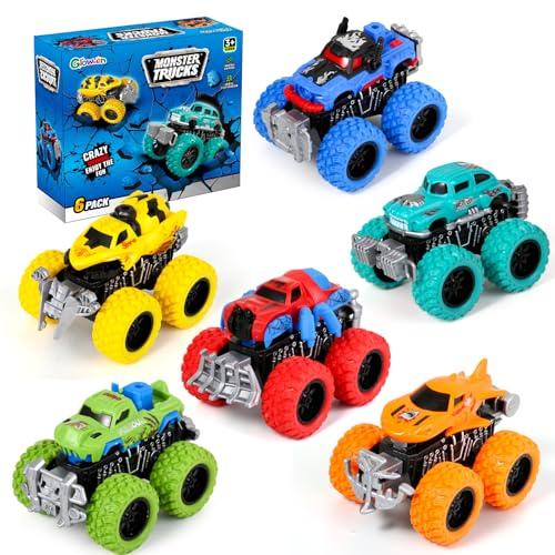 Gloween Monster Truck Toys for Kids, 6 Pack Friction Powered Push and Go Cars, Great Christmas Birthday Party Gifts for Boys Girls Age 3-5 4-7