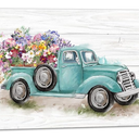 LAIART Old Truck with Flowers Farmhouse Rustic Style Decor Canvas Print Wall Art Bathroom Picture (16"L x 24"W)