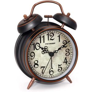 Peakeep Retro 4.5 inches Battery Operated Twin Bell Loud Alarm Clock (Black with Arabic)