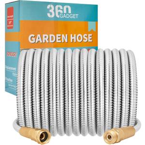 Garden Hose Metal - 100ft Heavy Duty Stainless Steel Water Hose with 8 Function Sprayer & Metal Fittings, Flexible, Lightweight, No Kink, Puncture Proof Hose for Yard, Outdoors, Rv