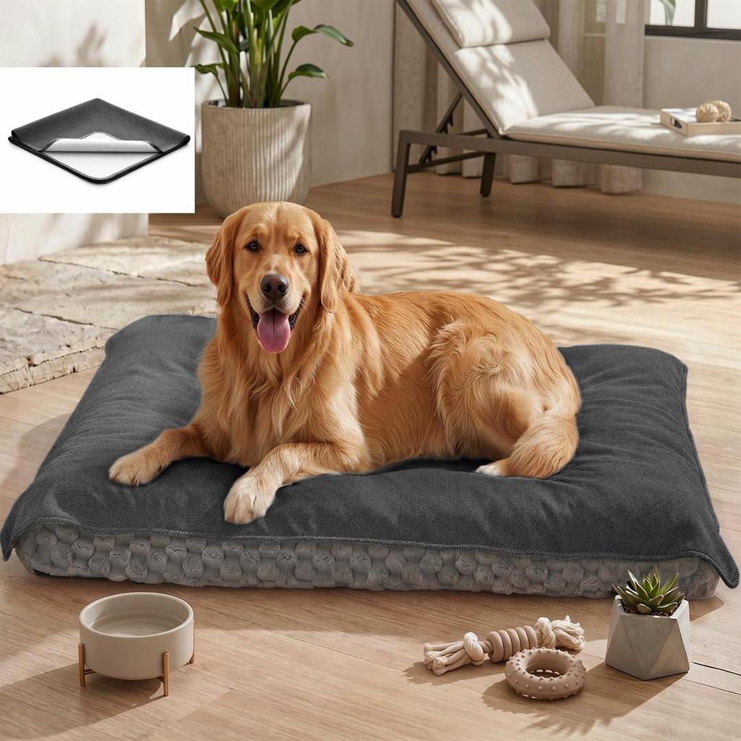 MontVoo Pet Feeding Mat, Absorbent Dog Food Mat, Quick Dry Pet Bowl Mat with Non-Slip PU Backing, Keep Floor Clean from Water&Food Spills, Machine Washable Cat Food Placemat, 24"x35", Dark Grey