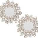 Embroidered Doilies for Tables, 2 Pcs 16 Inch Round Lace Doilies for Furniture Neutral Earth Tones Beige Lace Placemats Vintage Macrame Table Topper for Home Kitchen Coffee Table Dresser Tea Party