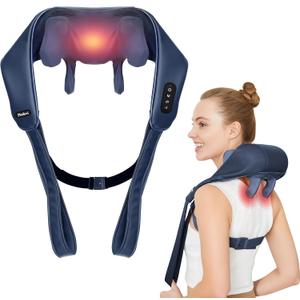 Neck Massager with Heat for Pain Relief Deep Tissue,6D Shiatsu Kneading Massage,Cordless Rechargeable for Neck,Shoulder Gifts for Women/Men/Mom/Dad(PU-Dark Blue)