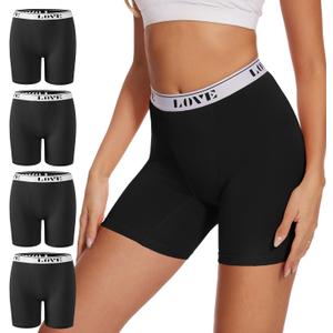 POKARLA Womens Boxer Briefs Underwear High Waisted Modal Boyshorts (Medium, Black-pack of 4)