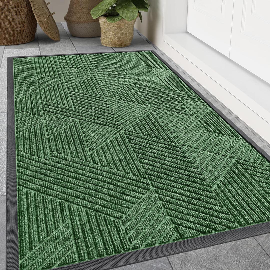 Smiry Front Door Mat Outside Entrance, Heavy Duty Sturdy Natural Rubber Doormat, Trap Dirt and Moisture, Easy Clean Low Profile Welcome Floor Mats for Indoor Outdoor Entry, 71x23 Inch, Green