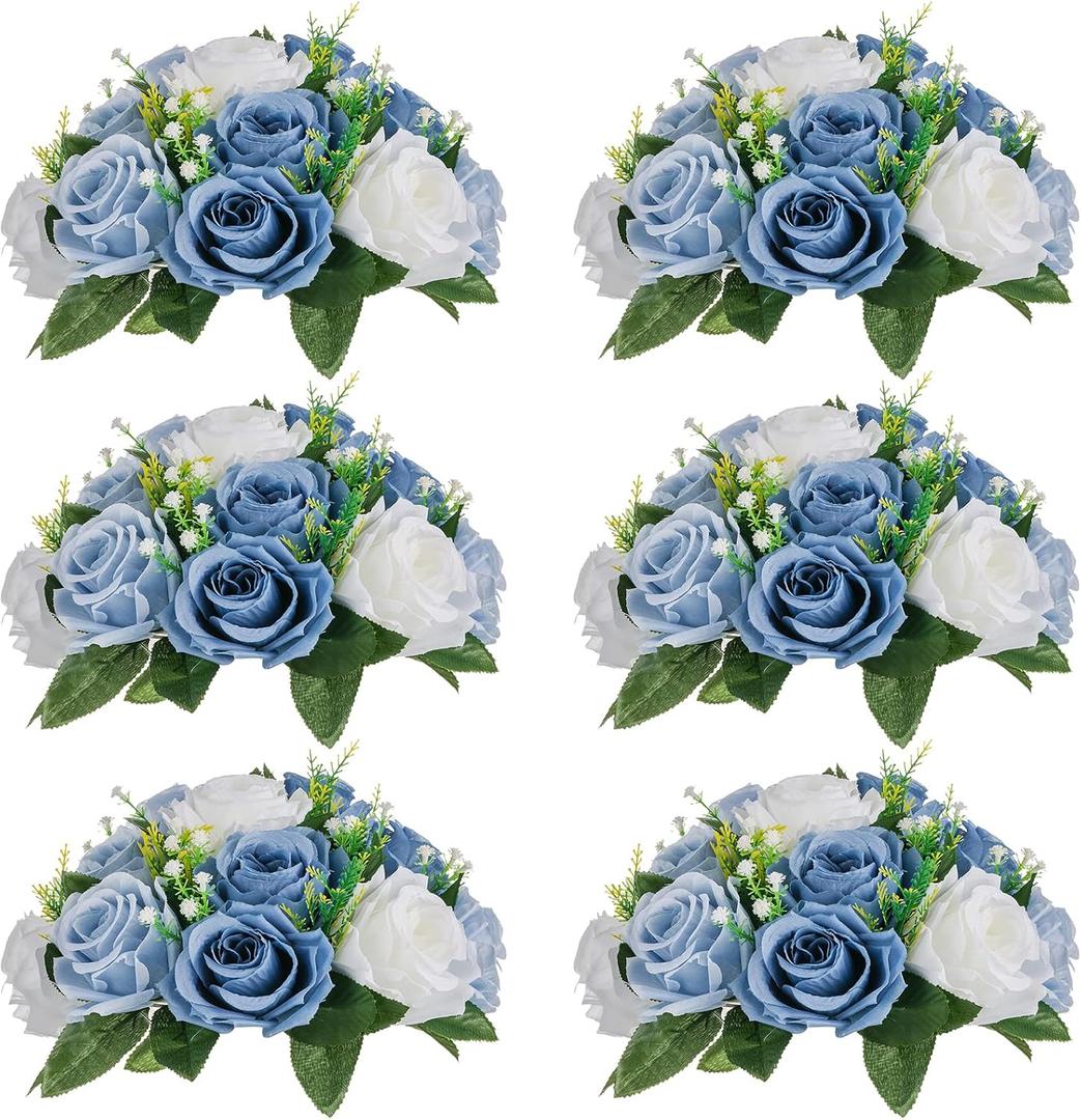 NUPTIO Flower Balls for Wedding Centerpieces - 6 Pcs 9.5 inch Diameter Fake Flower Ball Arrangement Bouquet Party Centerpieces for Tables - Dusty Blue Rose Bouquet Centerpiece Flowers for Table