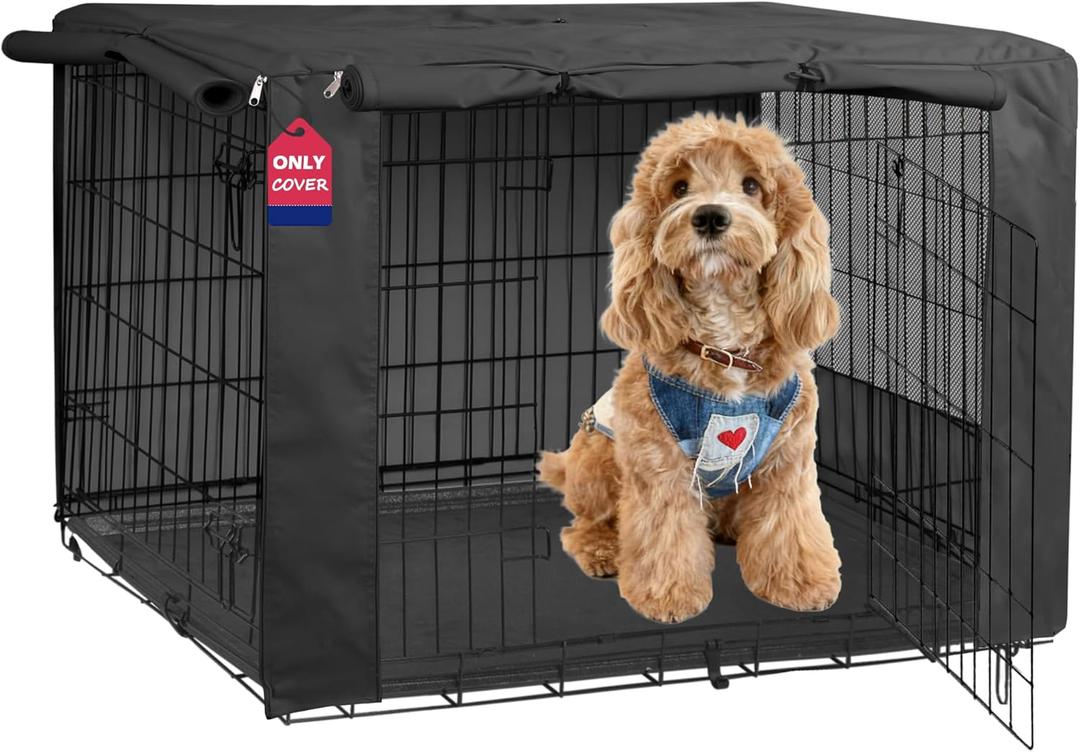 HiCaptain Breathable Dog Crate Cover 30 Inch, Durable Heavy Duty Kennel Cover, Dual Zippered Panels, Windproof Waterproof UV-Resistant(Black)