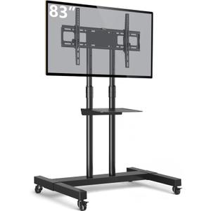 TAVR Furniture Mobile TV Stand Rolling TV Cart Floor Stand with Mount on Lockable Wheels Height Adjustable for 32-83 Inch TV Stand Flat Screen or Curved TVs Monitors Display Trolley Loading 110 lbs, Black 