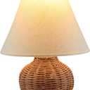 11" Small Mini Wicker Table Lamp, Dimmable Rattan Bamboo Lamp with Off-White Fabric Shade, Boho Accent Light for Nightstand, Nursery, Small Spaces, Kitchen Counter, Bookshelf