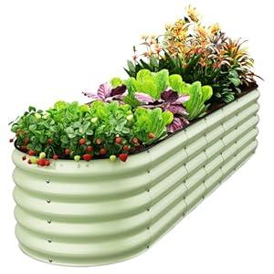 Pattiumo Galvanized Raised Garden Bed, 8x2x1.5 FT Oval Metal Planter Box for Outdoor, 18” Raised Beds for Gardening Vegetables Flower Herb(Sage Green)