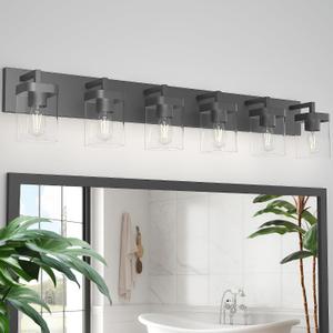 Bathroom Vanity Light, Square Design 6 Lights Morden Bathroom Lighting Fixtures Over Mirror, Black Vanity Light for Living Room/Bedroom