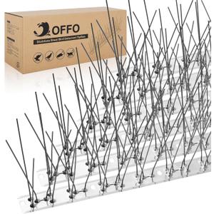 OFFO Bird Spikes Pre-Assembled for Pigeons Birds, Cover 10 Feet Durable Bird Spikes with Stainless Steel for Fence Roof Mailbox Window (Bright Silver)