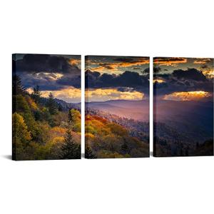 LevvArts Great Smoky Mountains Picture Wall Art Colorful Autumn Sunset Forest Landscape Photo Painting Artwork Stretched and Framed for Living Room Bedroom (Medium)